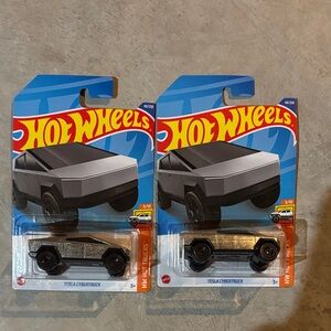 2 Hot Wheels Tesla Cybertrucks Die-Cast Lot - Metallic Silver